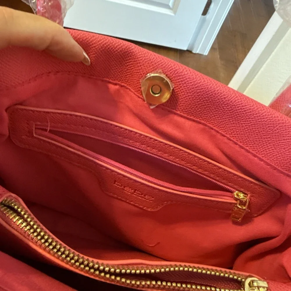 BEBE Orchid Evie Satchel Bag With Shoulder Strap Hot Pink Fuchsia NWT - Picture 12 of 16